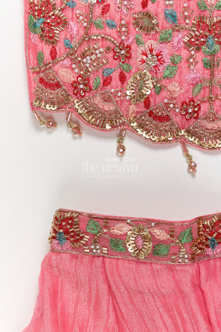 Girls Sharara Set in Pink with Thread Embroidery