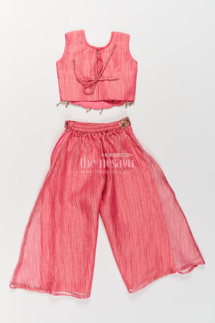 Girls Sharara Set in Pink with Thread Embroidery