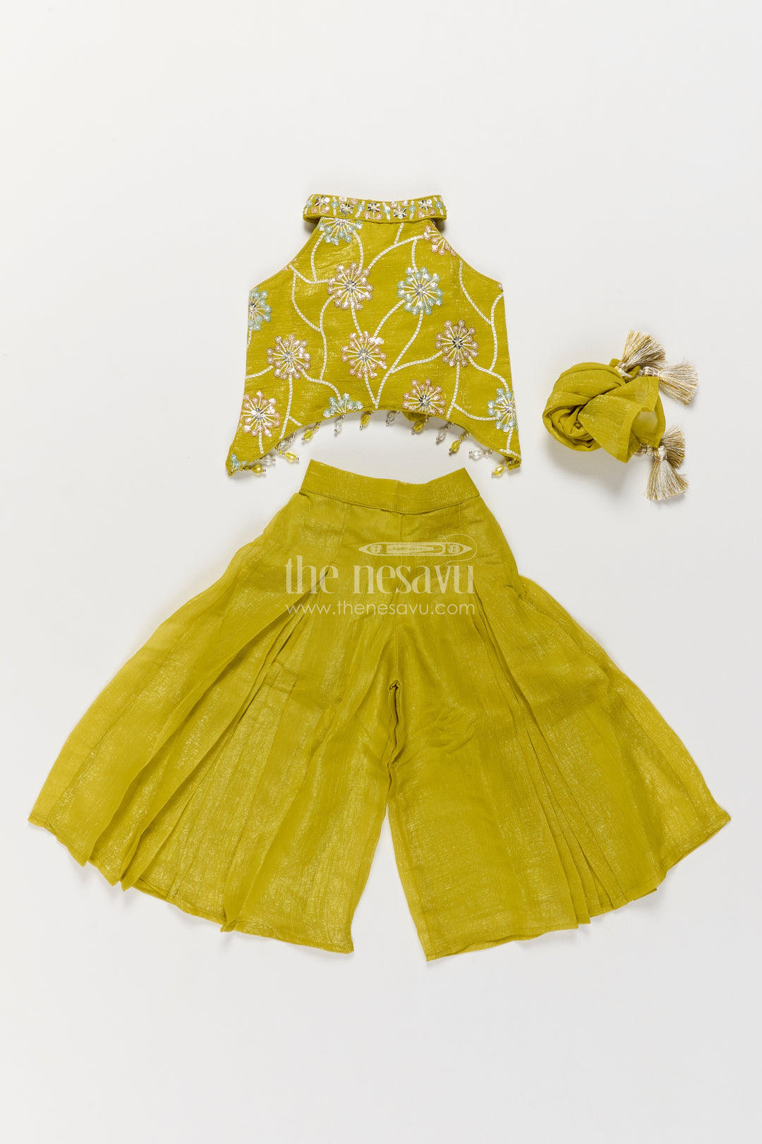Girls Sharara Set in Yellow with Decorative Yoke