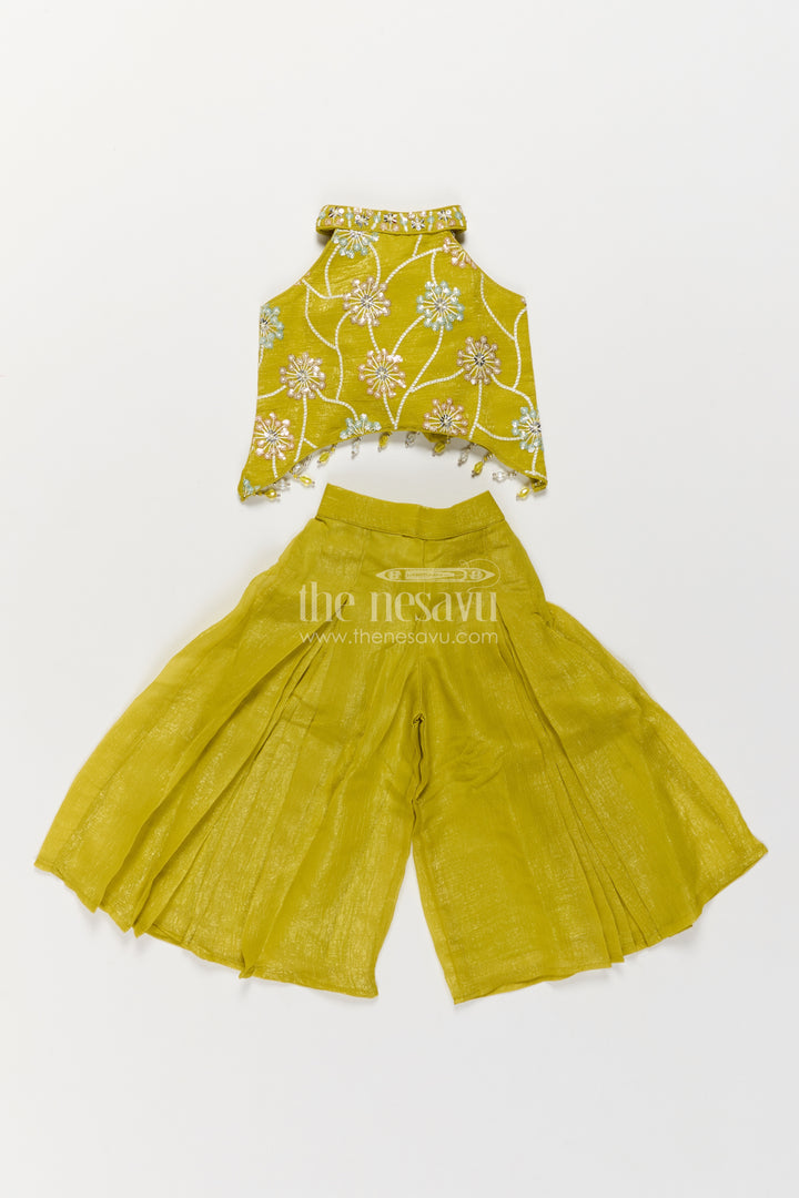 Girls Sharara Set in Yellow with Decorative Yoke