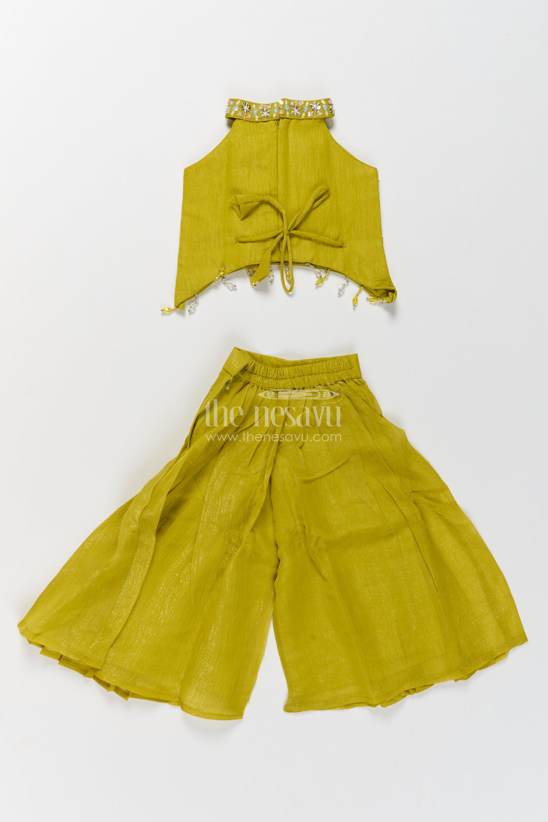 Girls Sharara Set in Yellow with Decorative Yoke