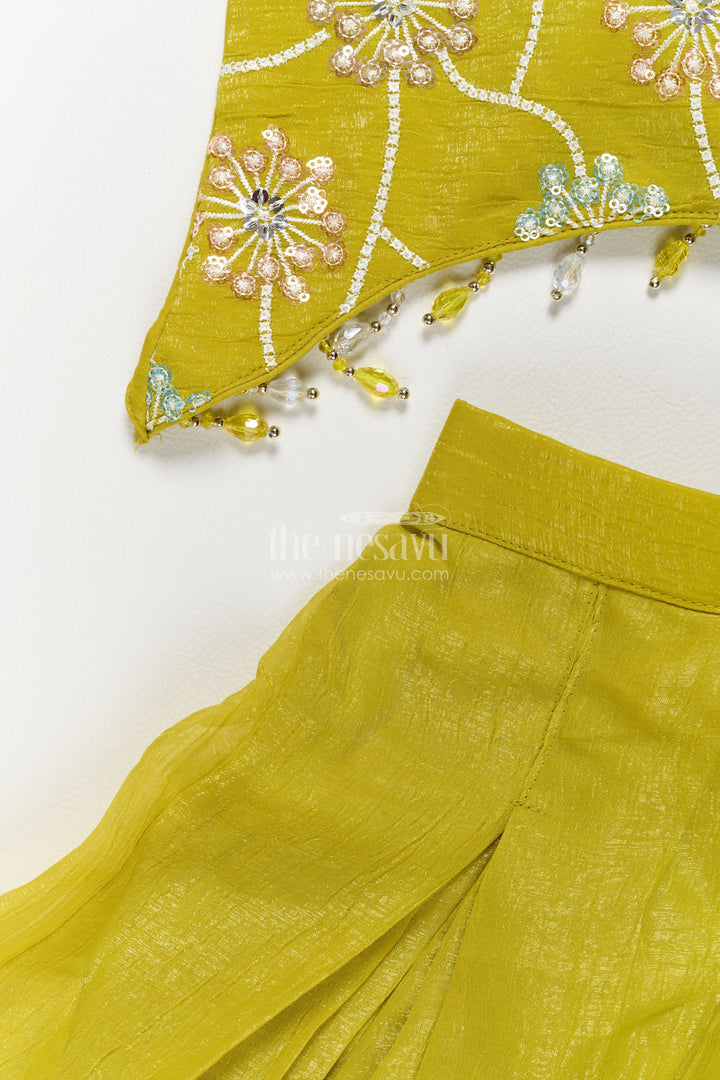 Girls Sharara Set in Yellow with Decorative Yoke