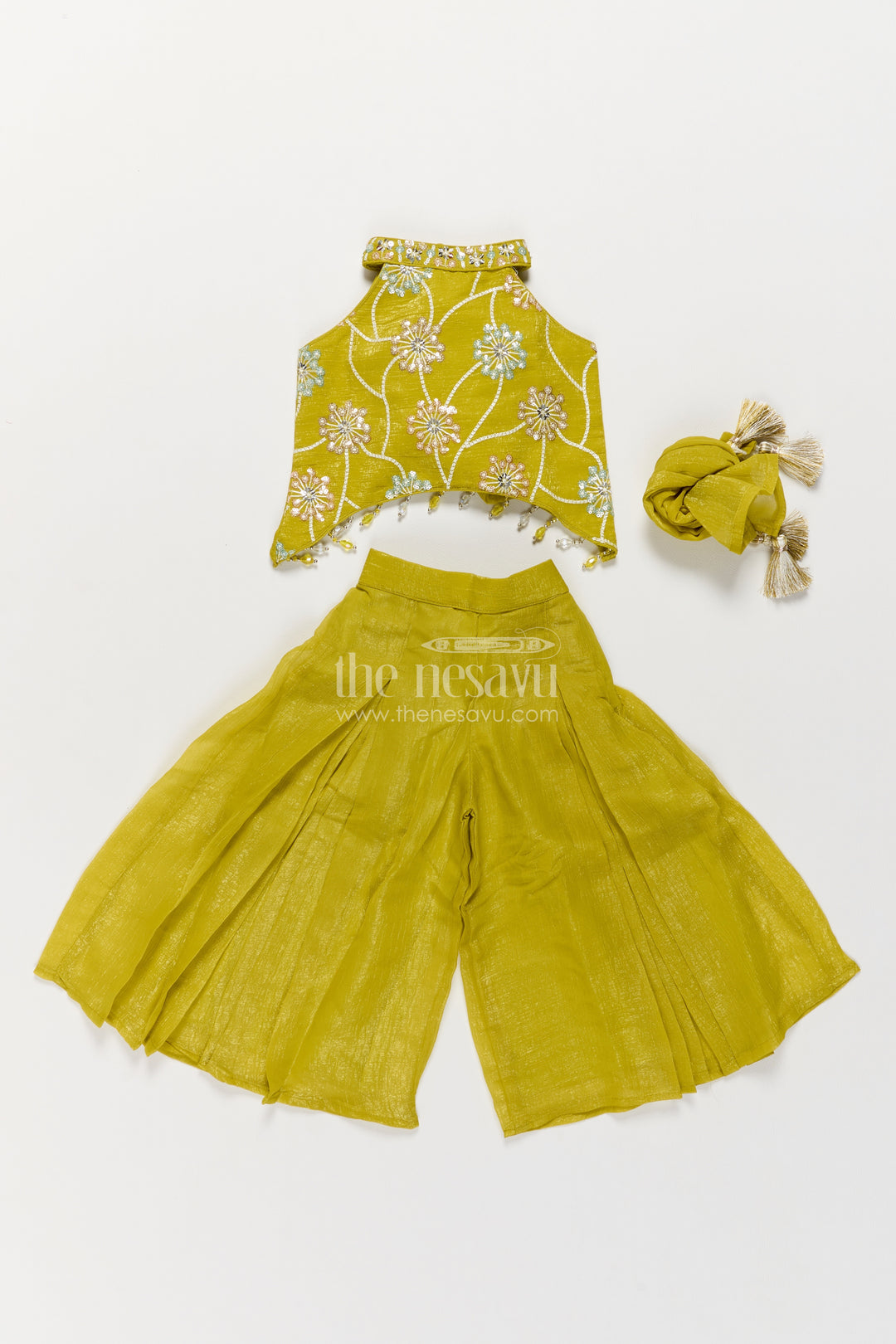 Girls Sharara Set in Yellow with Decorative Yoke