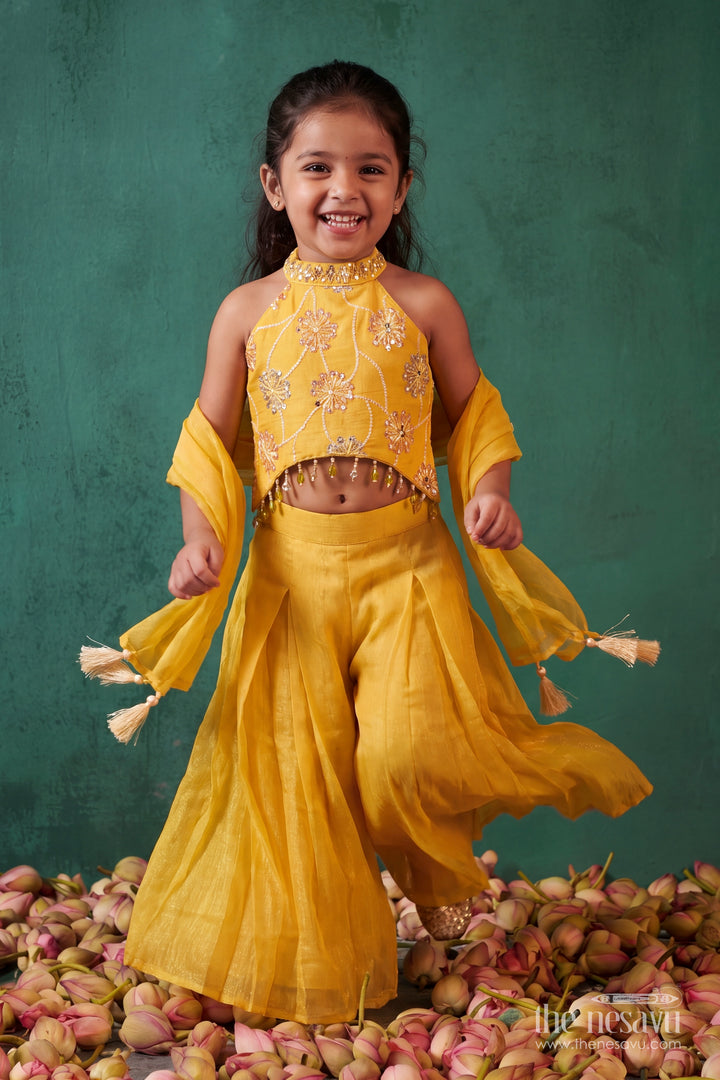 Sharara Dress for Girls with Decorative Yoke for Festive Occasions