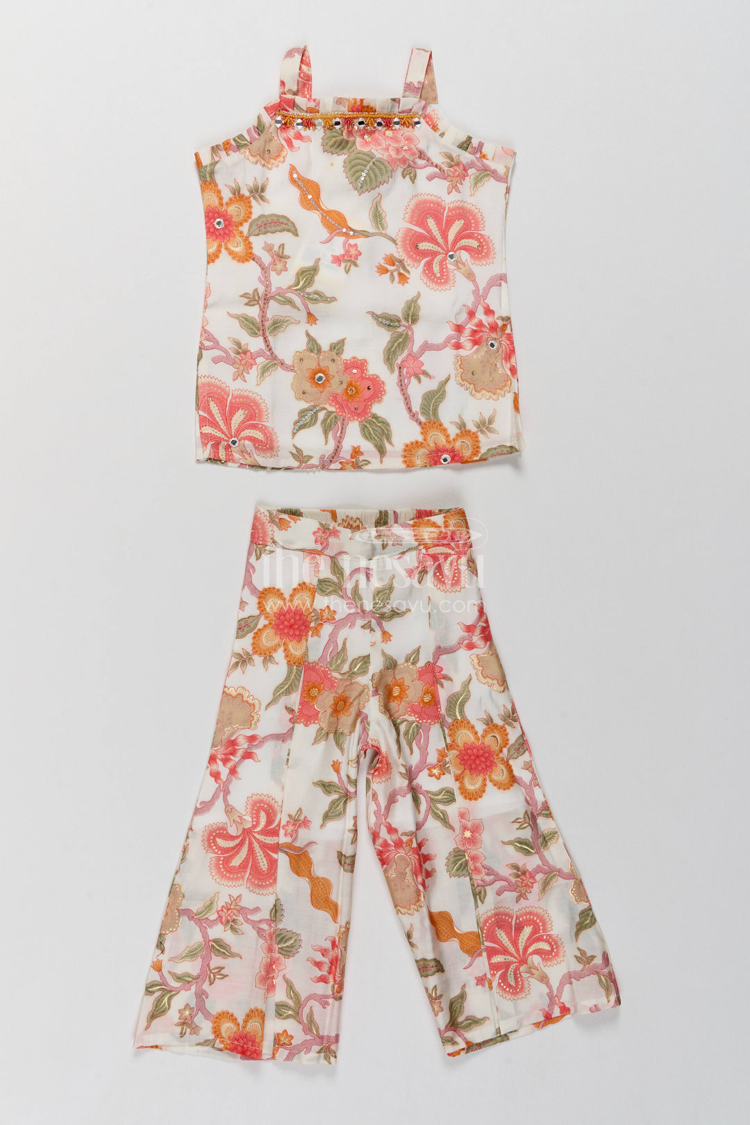 Girls Top and Pant Set in Orange for Celebrations and Photos