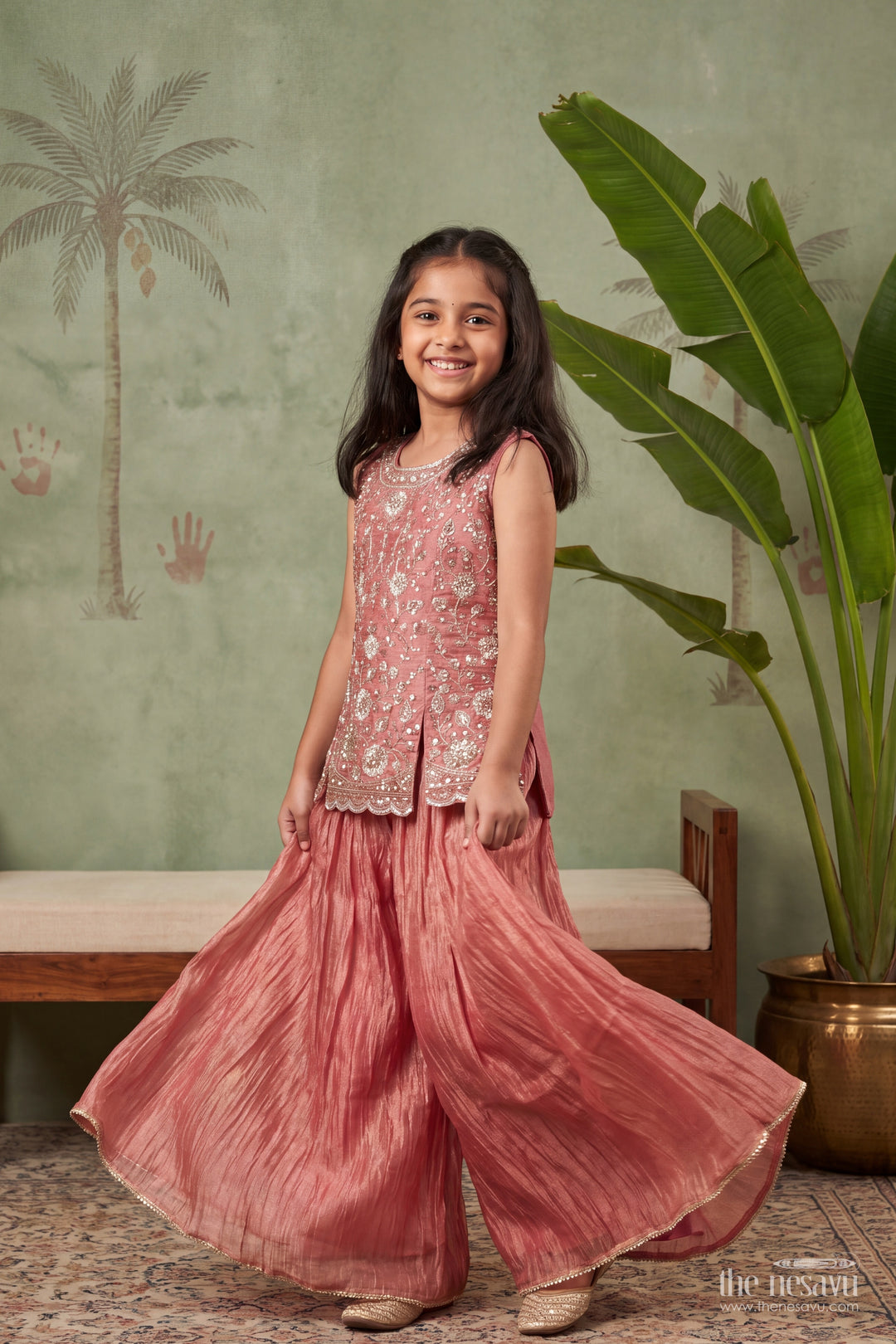 Girls Palazzo Set in Pink for Festive Gatherings