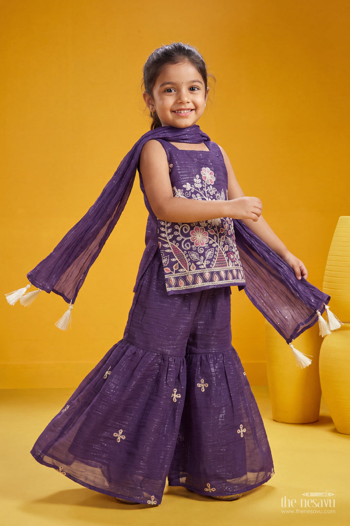 Sharara Dress for Girls in Purple with an Occasion Ready Finish