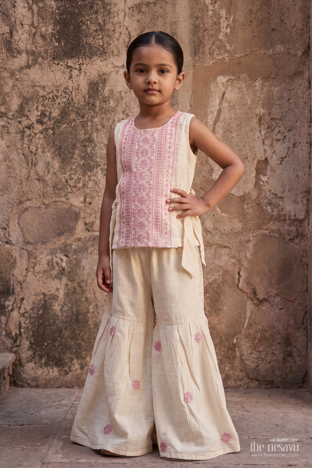 Girls Sharara Set in Pink with Smart Tailoring