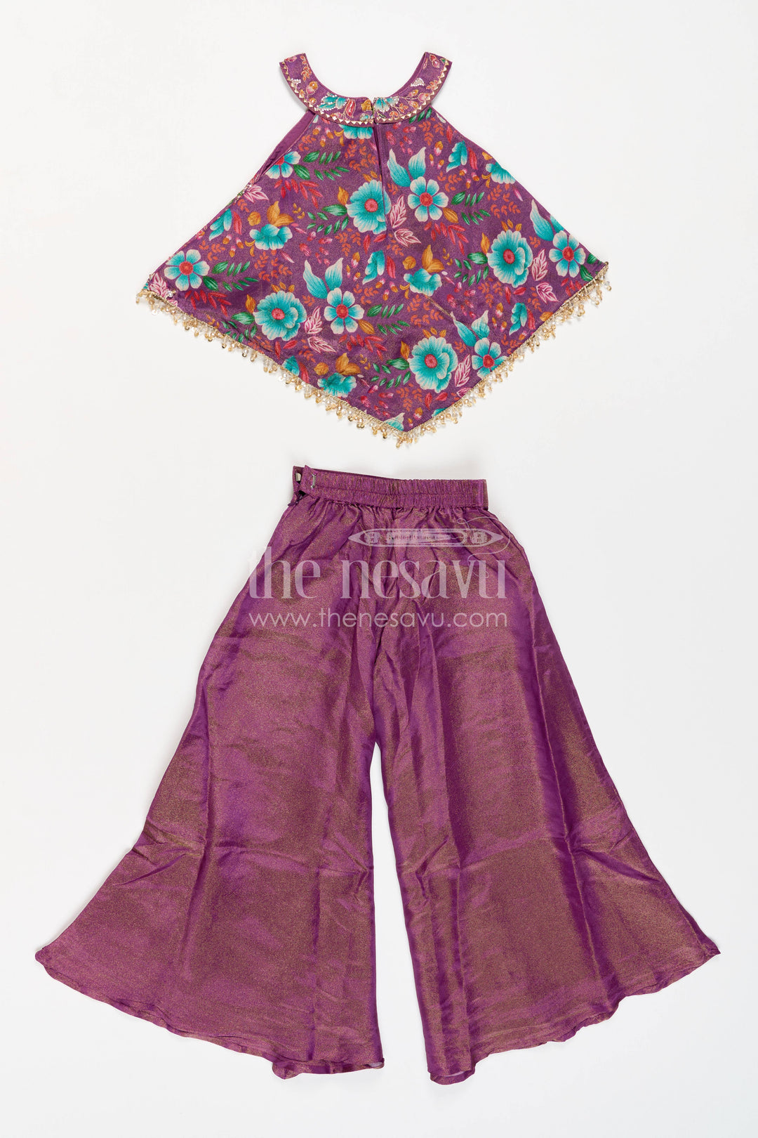 Girls Sharara Set in Purple with Thread Embroidery