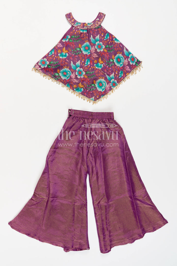 Girls Sharara Set in Purple with Thread Embroidery
