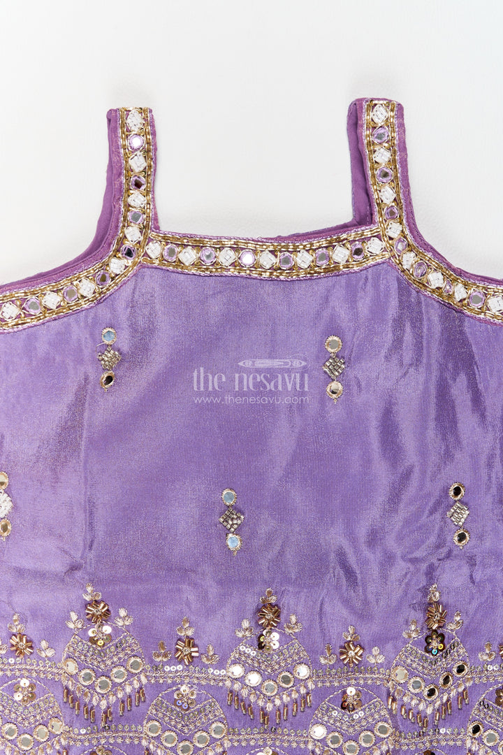 Girls Viscose Blend Silk Palazzo Set in Muted Purple with Geometric Mirror