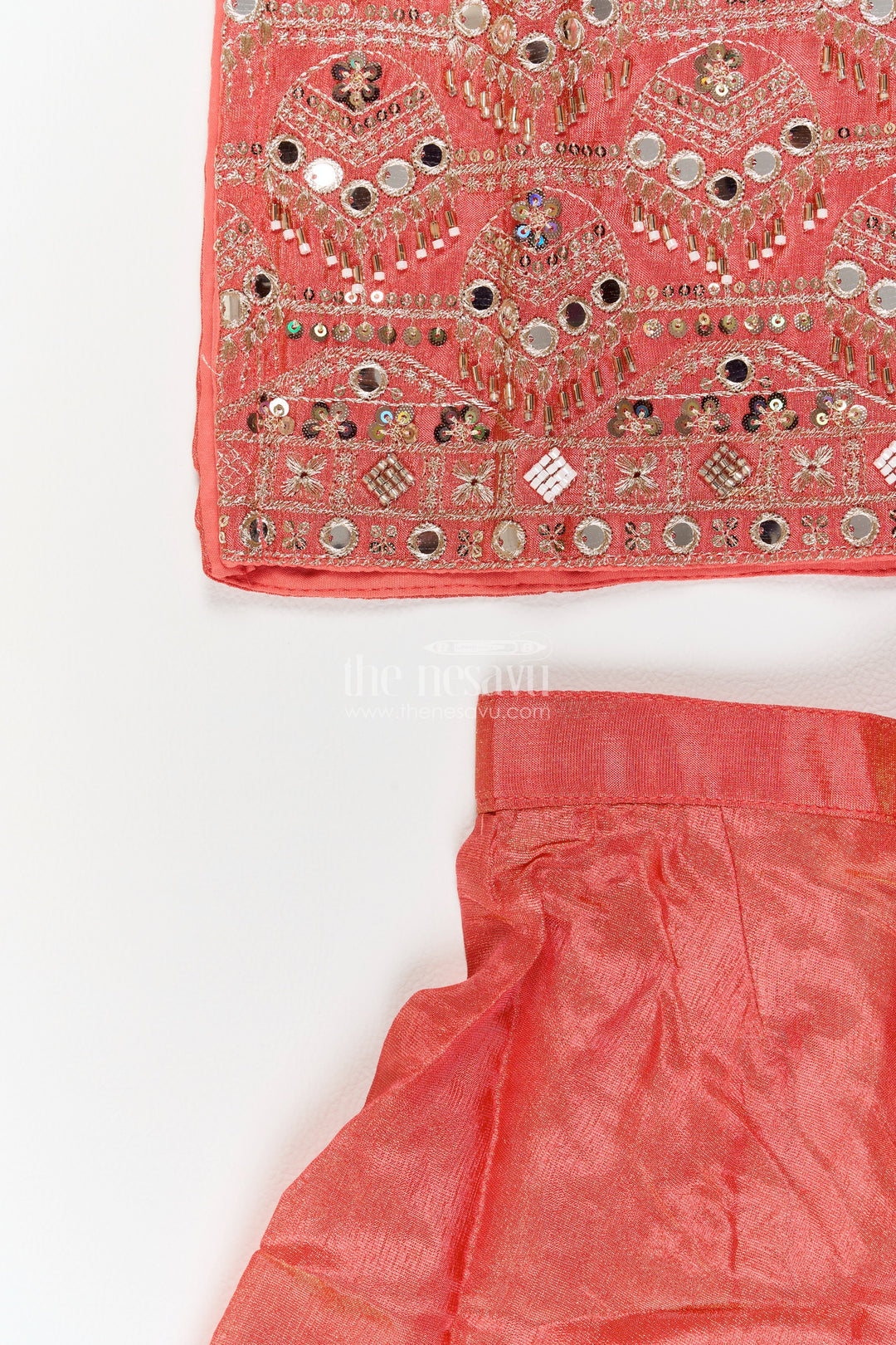 Girls Rust Orange Viscose Blend Silk Wavy Mirror Border Palazzo Set