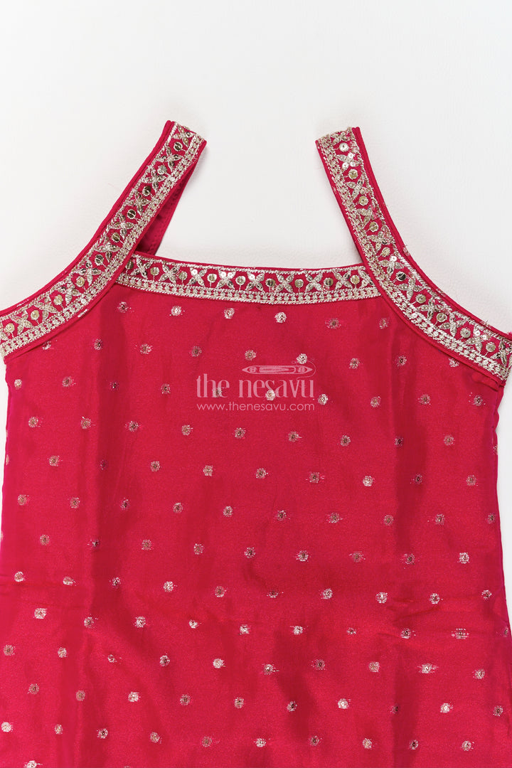 Girls Deep Raspberry Dotted Geometric Border Georgette Palazzo Set
