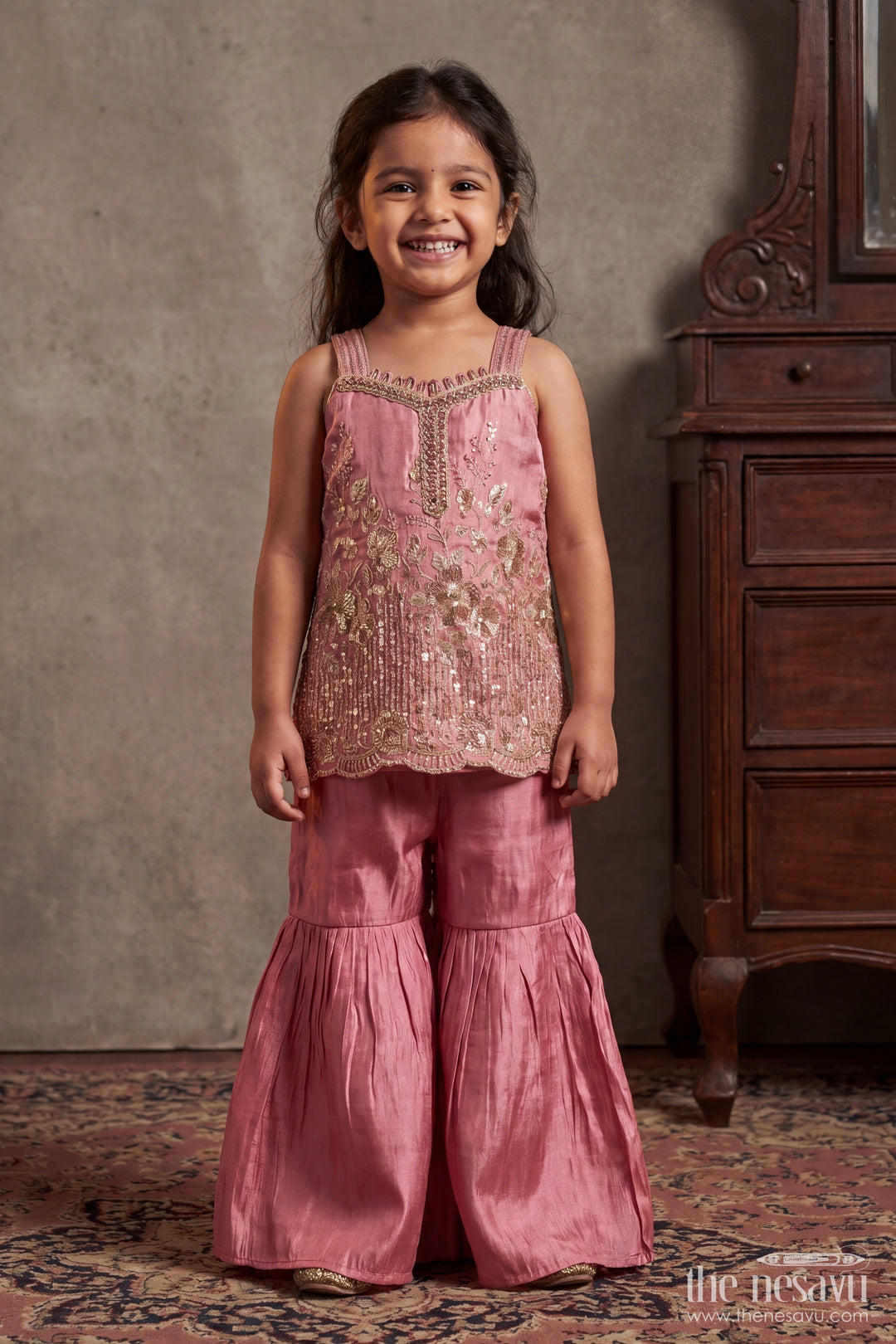 Girls Sharara Set in Pink for Special Functions