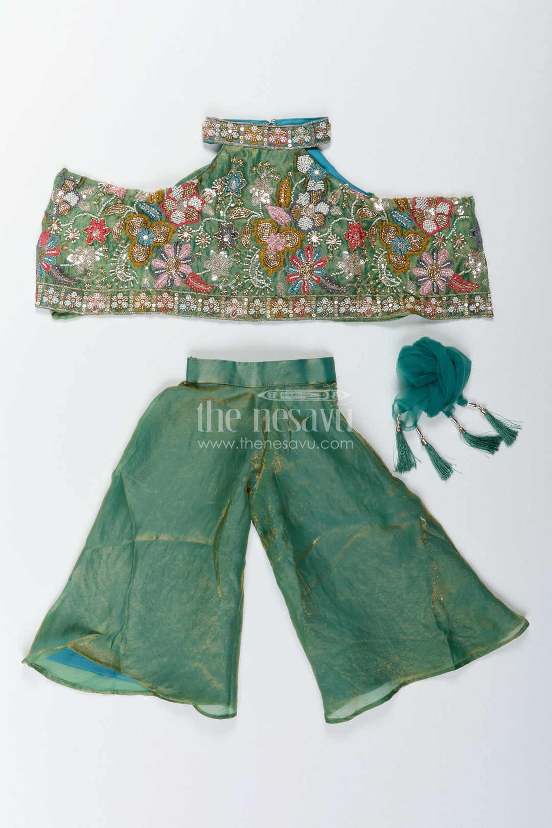 Sharara Dress for Girls in Green with an Occasion Ready Finish