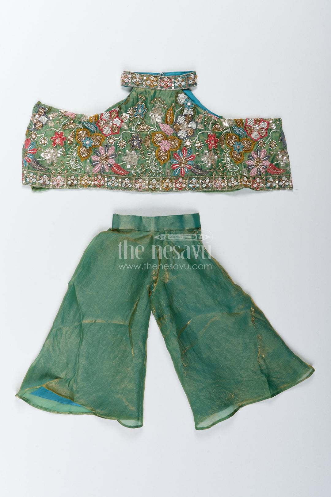 Sharara Dress for Girls in Green with an Occasion Ready Finish