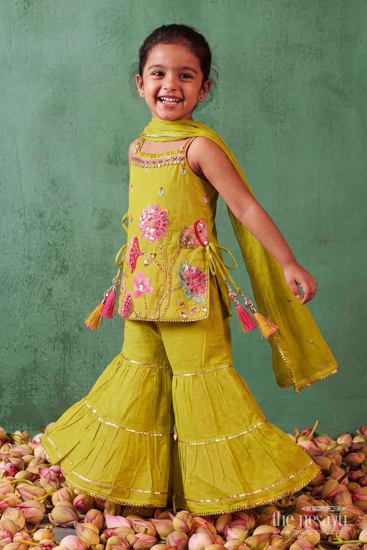 Girls Palazzo Set in Green for Festive Gatherings
