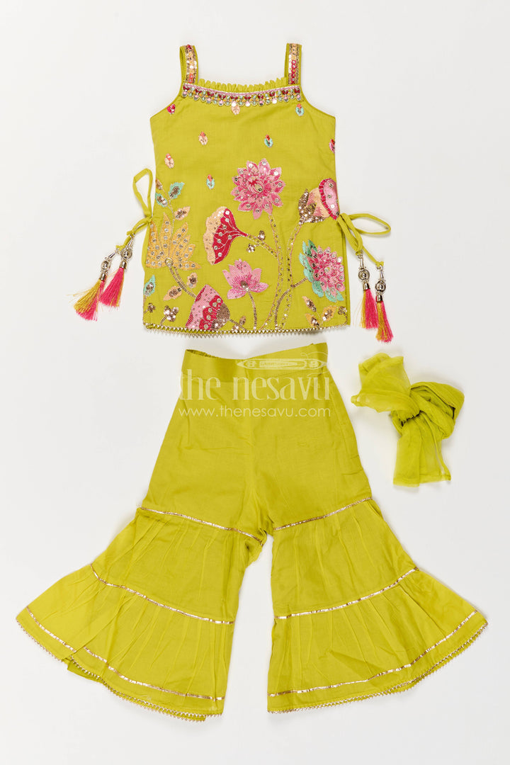 Girls Palazzo Set in Green for Festive Gatherings