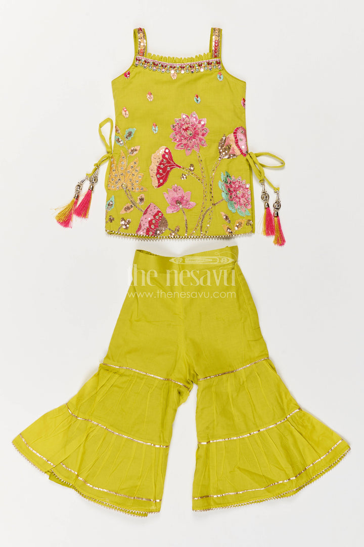 Girls Palazzo Set in Green for Festive Gatherings