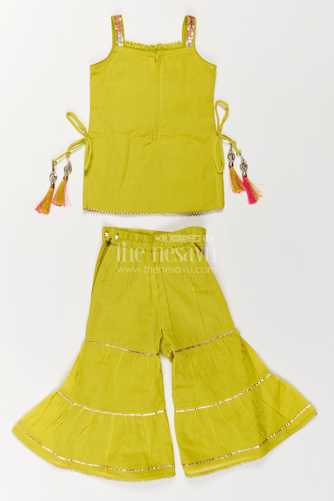 Girls Palazzo Set in Green for Festive Gatherings