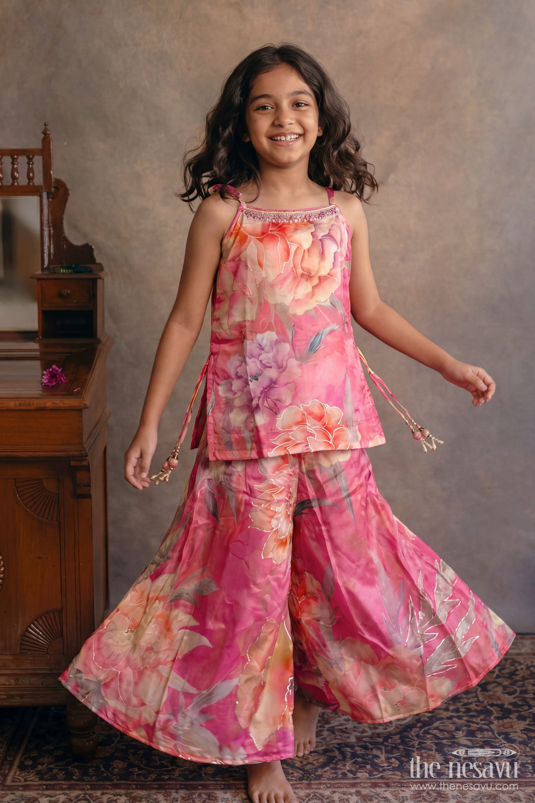 Girls Palazzo Set with Digital Print for Weddings and Parties