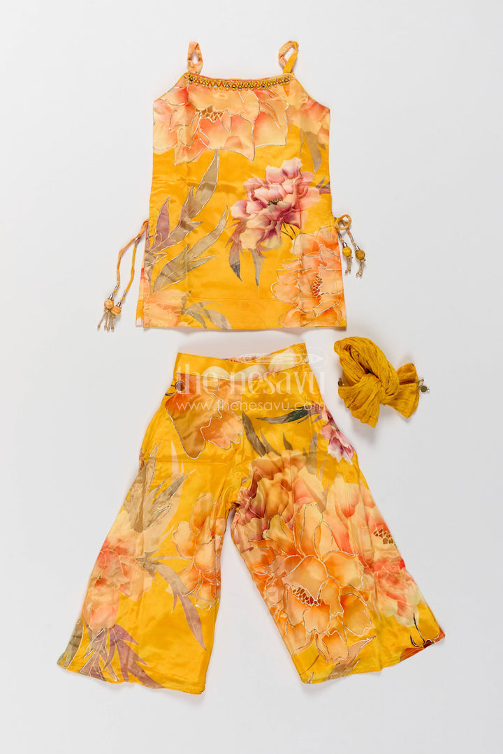 Girls Sharara Set in Yellow with Digital Print