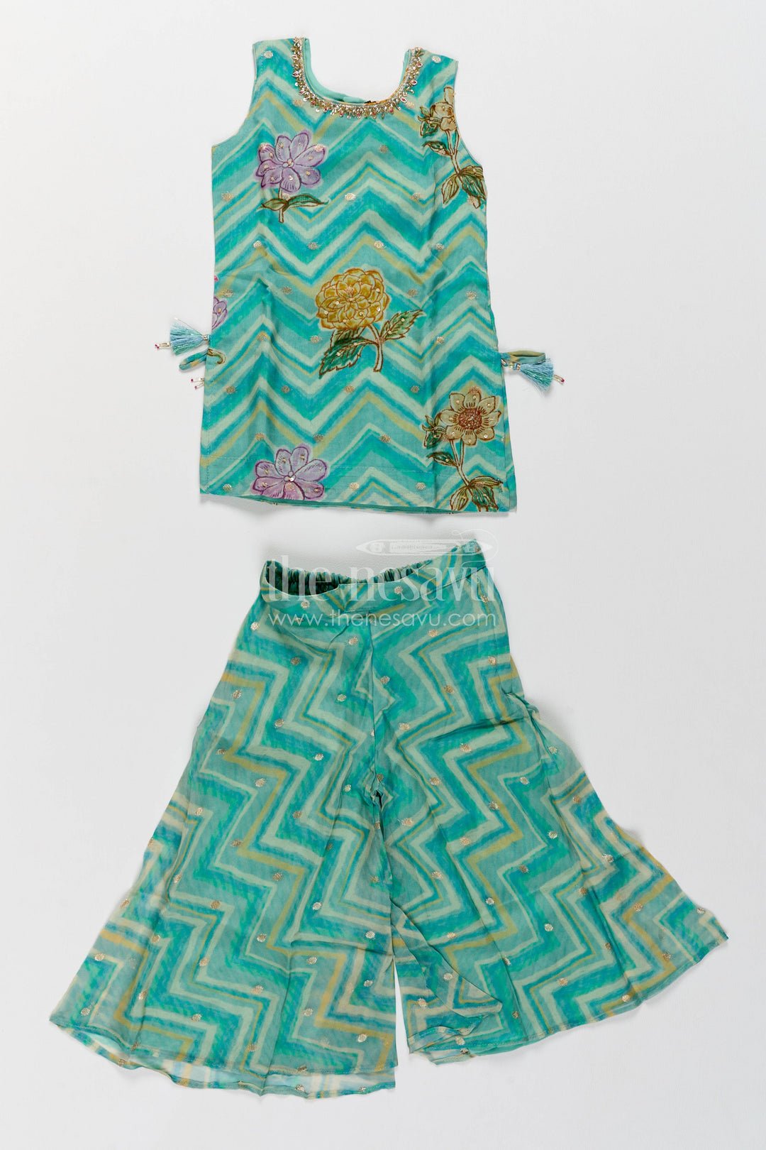 Girls Sharara Set in Turquoise with Digital Print