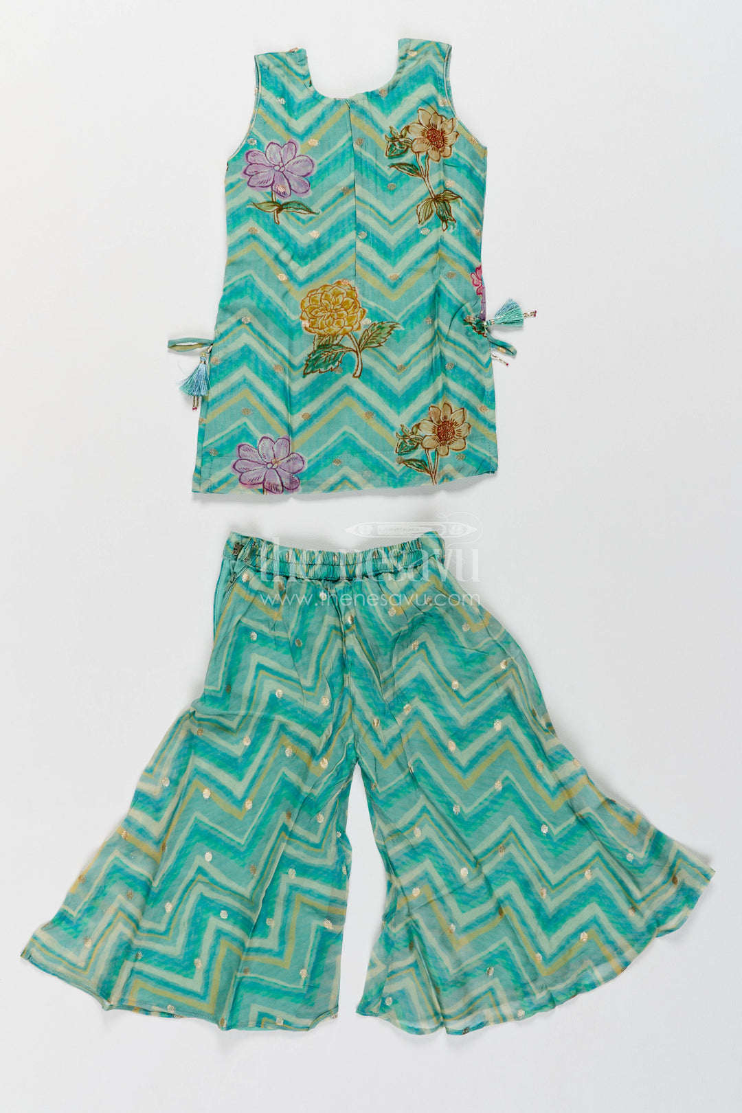 Girls Sharara Set in Turquoise with Digital Print