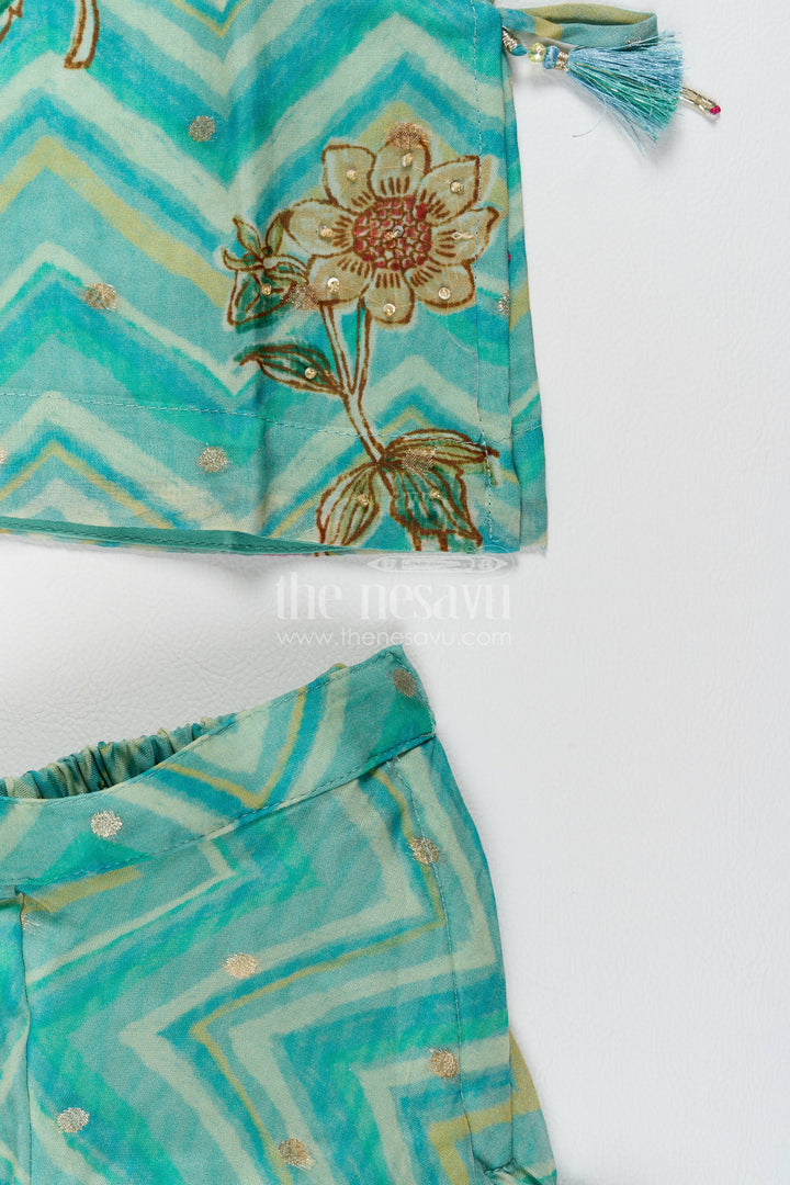 Girls Sharara Set in Turquoise with Digital Print