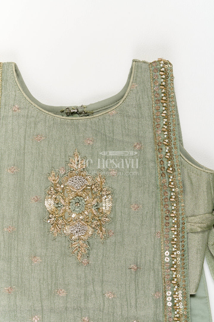 Girls Sharara Set in Green with Sequin Work