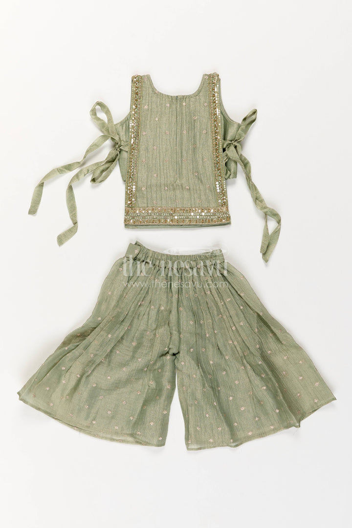 Girls Sharara Set in Green with Sequin Work