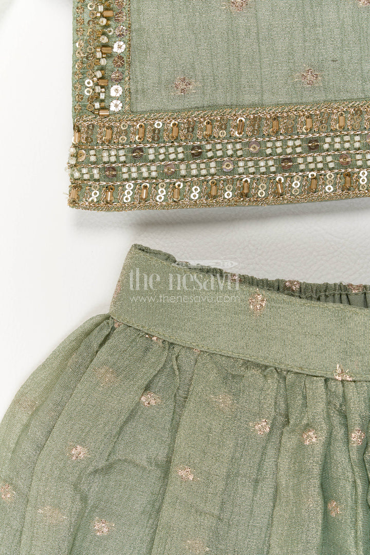 Girls Sharara Set in Green with Sequin Work