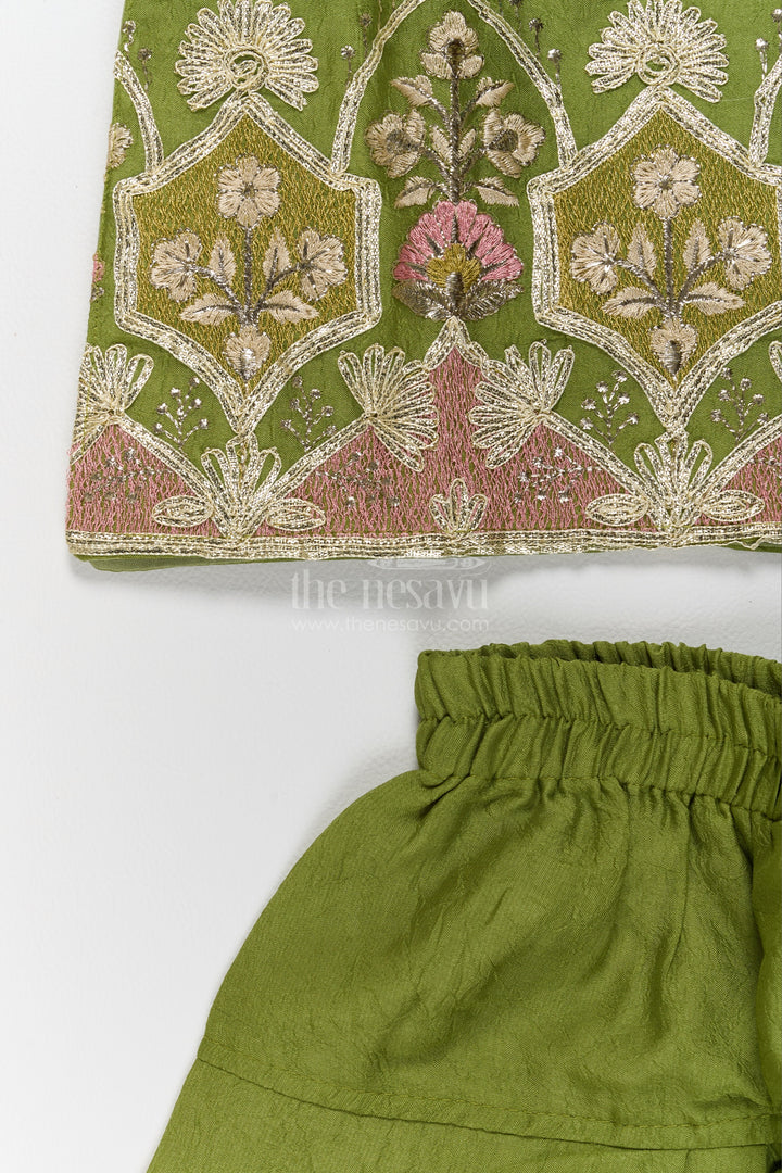 Girls Palazzo Set in Green for Celebrations and Photos