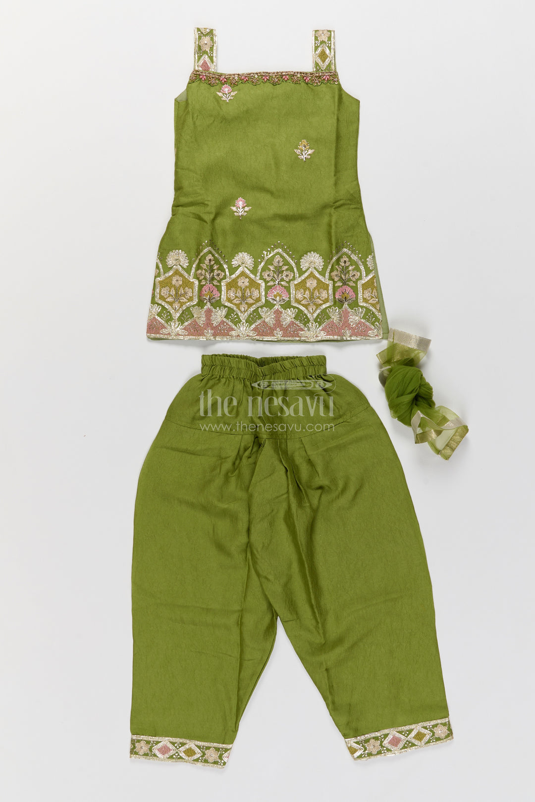 Girls Palazzo Set in Green for Celebrations and Photos