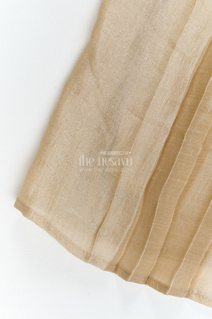 Girls Taupe Beige Diagonal Embroidered Pleat Palazzo Set