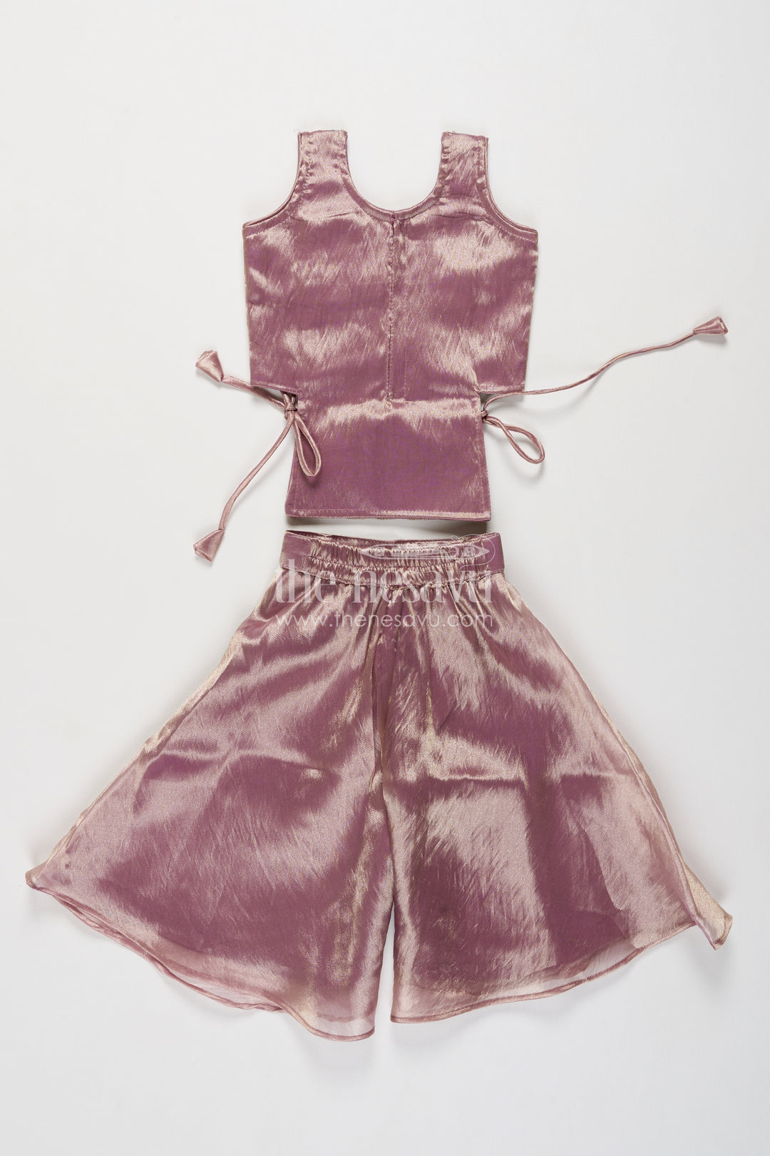 Girls Taupe Brown Chinnon Chiffon Floral Hem Palazzo Set
