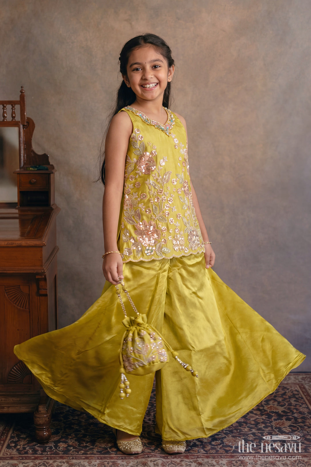 Girls Sharara Set in Yellow for Portrait Days