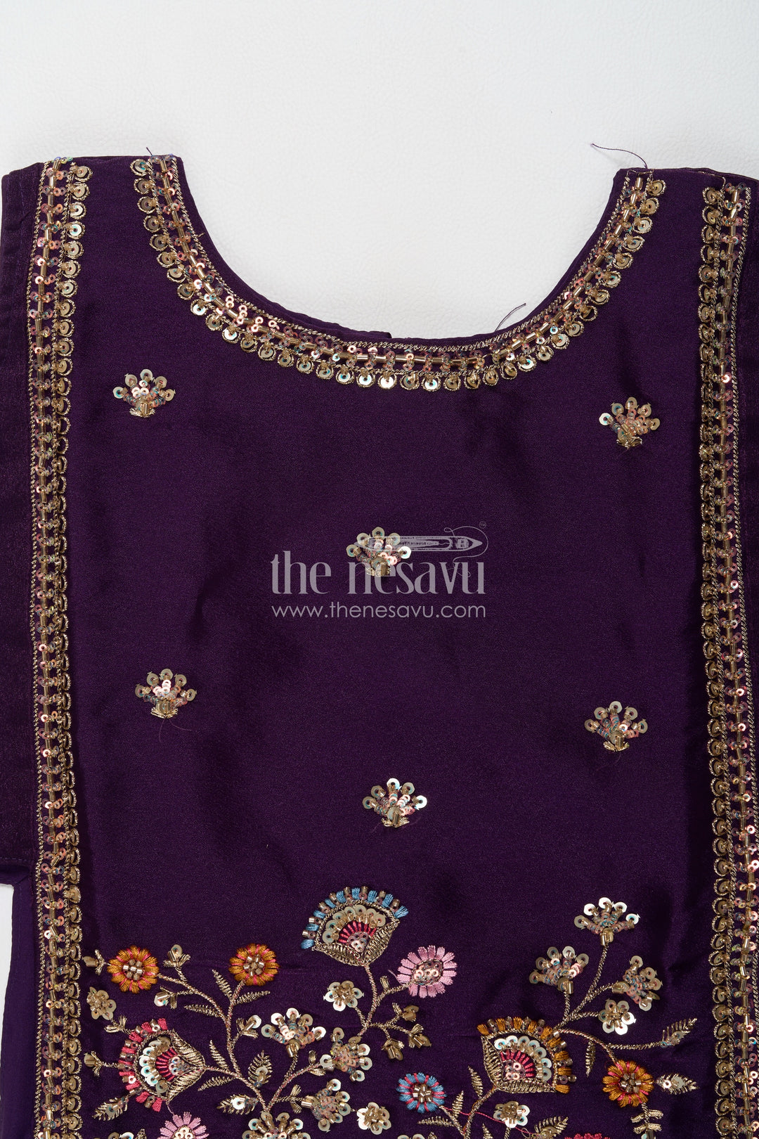 Girls Deep Purple Colourful Flower Border Viscose Chinnon Palazzo Set