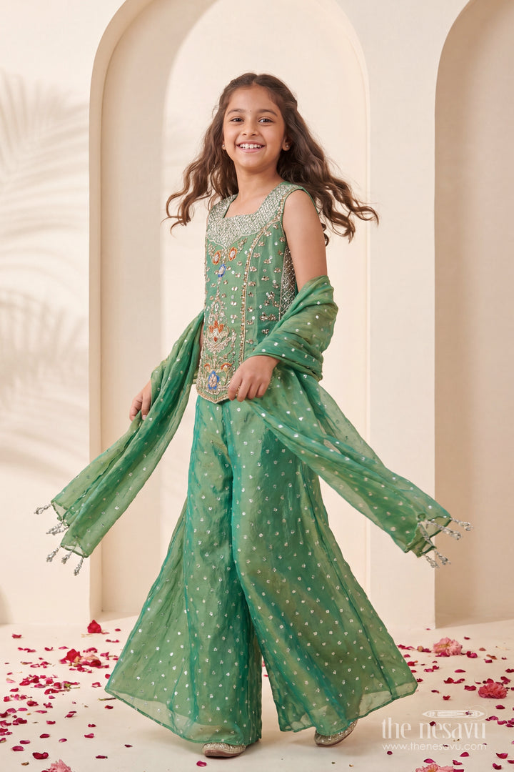 Girls Sharara Set in Green for Special Functions