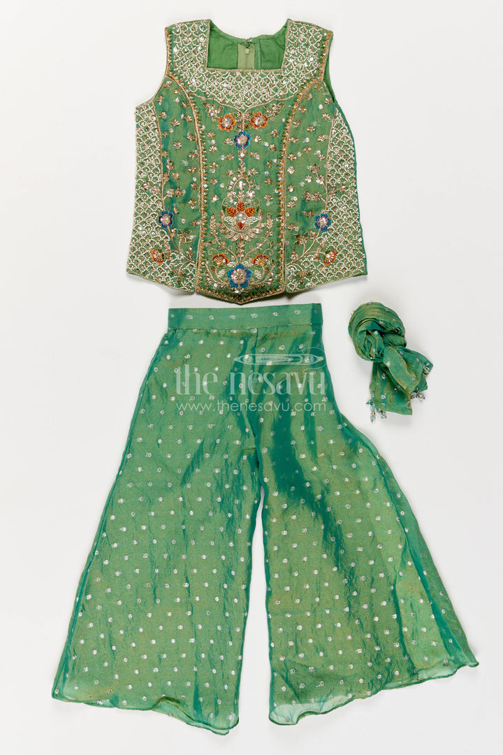 Girls Sharara Set in Green for Special Functions