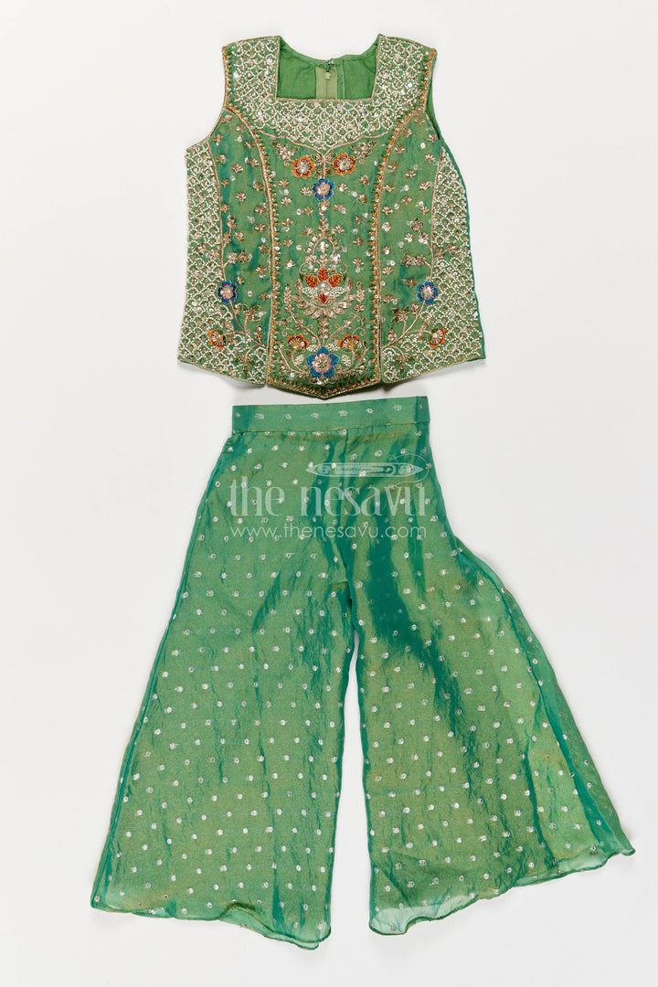 Girls Sharara Set in Green for Special Functions