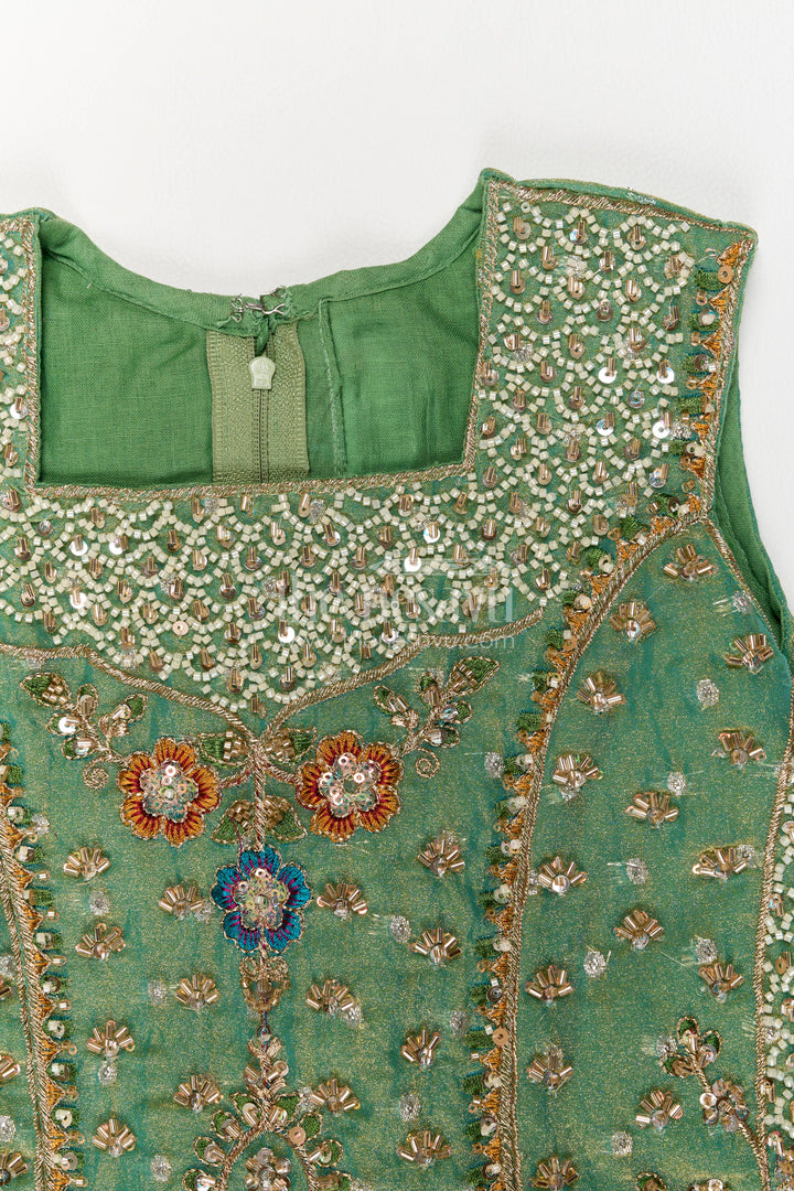 Girls Sharara Set in Green for Special Functions
