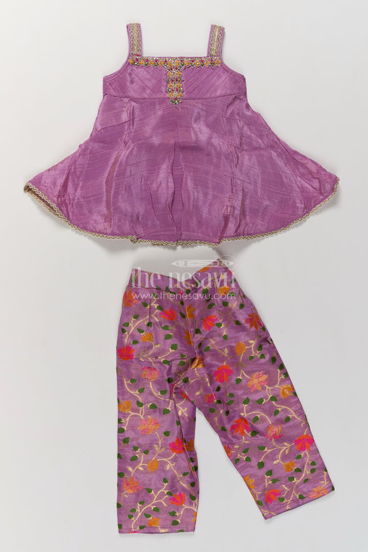 Girls Lilac Floral Trouser Peplum Viscose Silk Palazzo Set