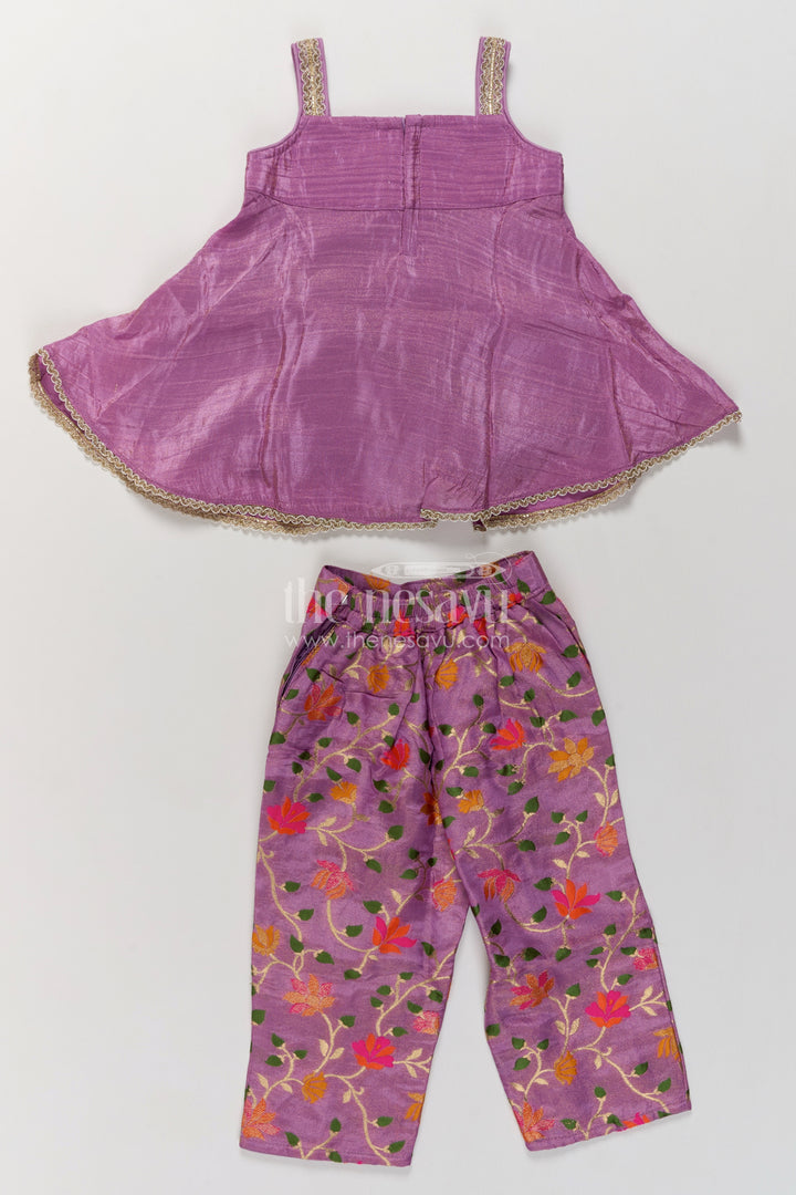 Girls Lilac Floral Trouser Peplum Viscose Silk Palazzo Set
