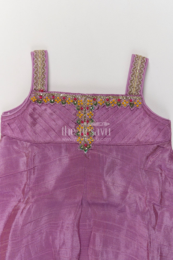 Girls Lilac Floral Trouser Peplum Viscose Silk Palazzo Set
