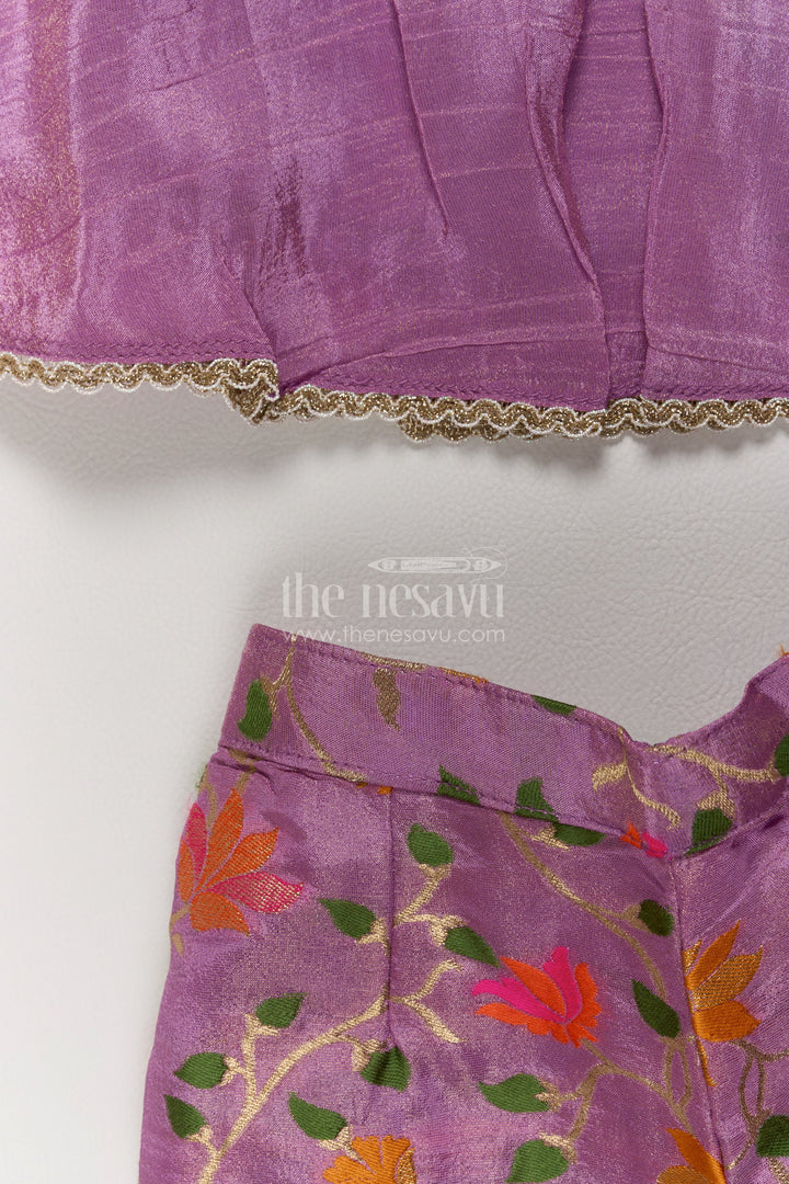 Girls Lilac Floral Trouser Peplum Viscose Silk Palazzo Set