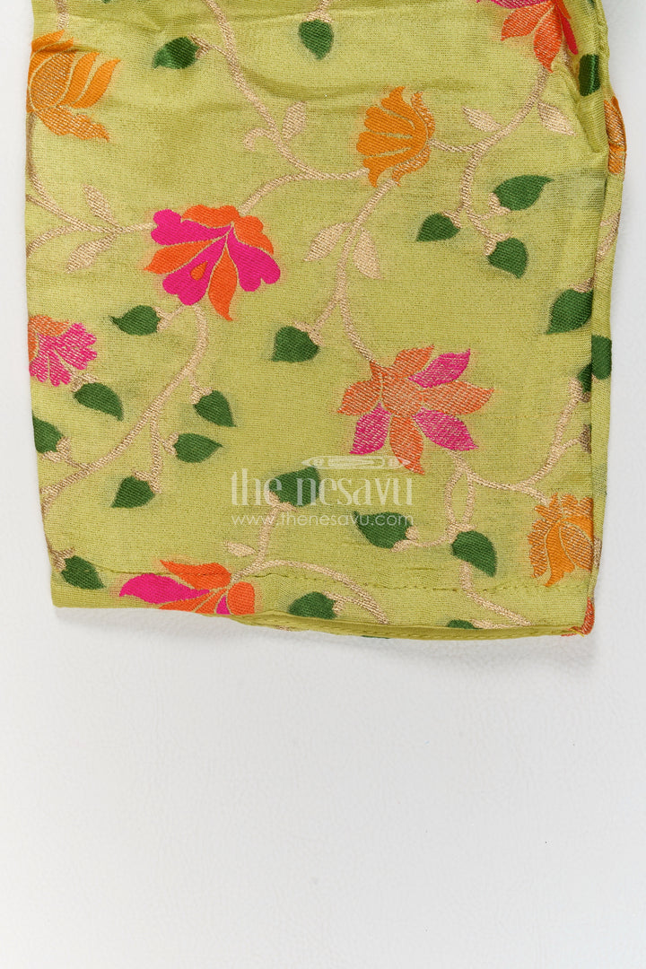 Girls Viscose Silk Palazzo Set in Lime Green with Flower Print Peplum