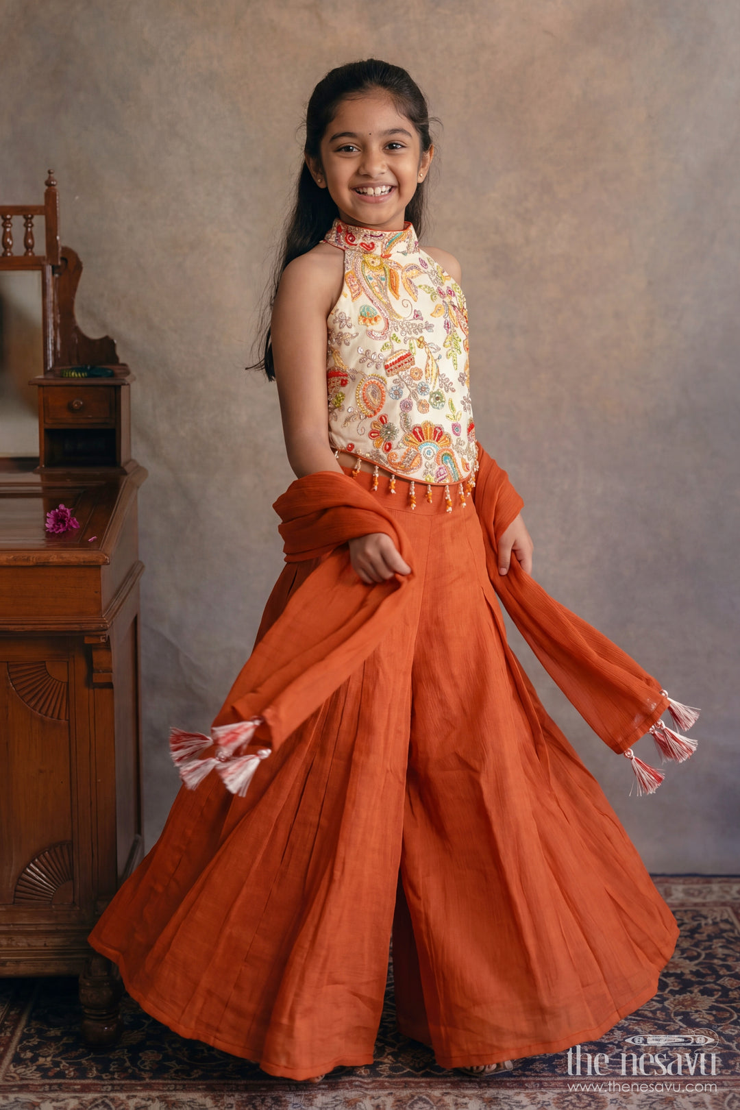 Girls Palazzo Set with Decorative Yoke for Weddings and Parties