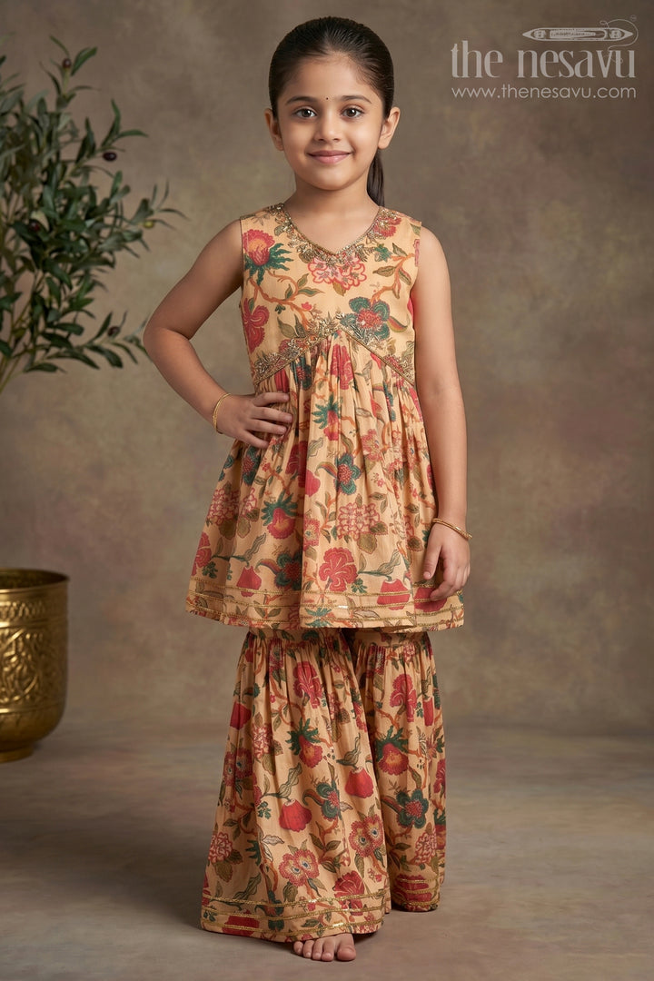 Nesavu Modal Silk Printed Sharara Dress for Girls Ganesh Chaturthi Festive Wear