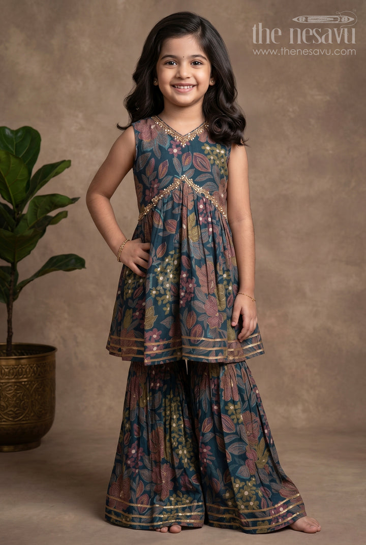 Nesavu Modal Silk Printed Sharara Plazo Top Dress for Girls Navratri Festive Wear